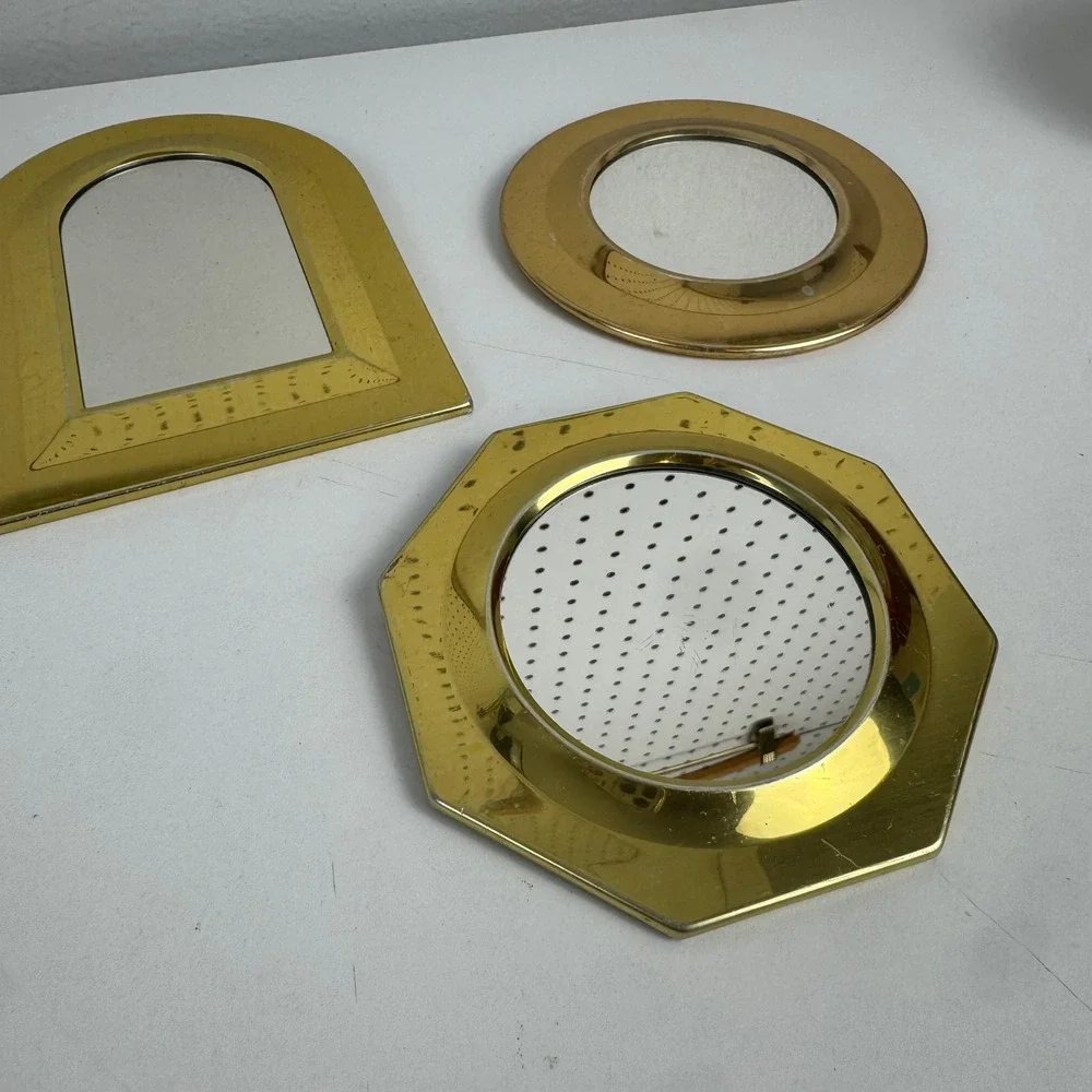 Vtg Brass Tone Mirror Wall Decor Geometric Gallery Wall Regency MCM Style Set 3